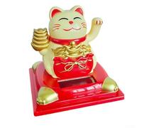 Solar Powered Lucky Cat Ornament, 8 x 8 x 9.5 cm, Automatic Hand-Waving Fortune Cat, Sun-Activated Motion, Vibrant Desk or Car Decoration for Home Office and Gift-Giving(yellow)