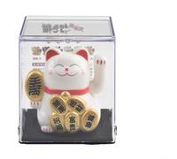 Solar Powered Lucky Cat Waving Fortune Kitty, Feng Shui Beckoning Cat Ornament for Home Office Car Dashboard Decoration, Plastic Bonsai Decor (Bright Gold)