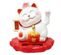 Solar Powered Lucky Cat with Hand That Waves Automatically Using Light Sensor, Feng Shui Symbol for Wealth and Blessings, Suitable for Office, Home, Car, and Store (2313-White)