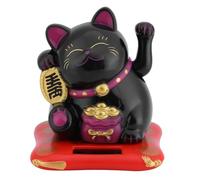Solar Powered Lucky Cat with Waving Arm for Home and Car Decor, Black Shiny Cute Fortune Wealth Display for Indoor Outdoor Use