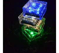 Solar powered luminous LED cube brick lights for outdoor garden, courtyard, patio, and pathway with automatic dusk to dawn sensor feature (colored light)