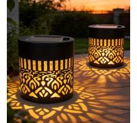 Solar-Powered Mandala Projector Light, Decorative Solar Mandalas Fence Lights, Metal Shadow Light Projector for Fence, Patio, Garden, Warm White LED Decorative Lighting (Mandala,2pcs)