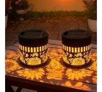 Solar-Powered Mandala Projector Light, Decorative Solar Mandalas Fence Lights, Metal Shadow Light Projector for Fence, Patio, Garden, Warm White LED Decorative Lighting (Sunflower,2pcs)