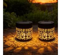 Solar-Powered Mandala Projector Light, Decorative Solar Mandalas Fence Lights, Metal Shadow Light Projector for Fence, Patio, Garden, Warm White LED Decorative Lighting (Peony,2pcs)