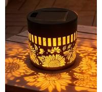 Solar-Powered Mandala Projector Light, Decorative Solar Mandalas Fence Lights, Metal Shadow Light Projector for Fence, Patio, Garden, Warm White LED Decorative Lighting (Sunflower,1pc)
