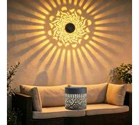 Solar-Powered Mandala Projector Light, Waterproof Rain, Snow,3-Foot Pattern from A 5-Inch Lights,Metal Shadow for Outdoor Fence, Patio, Garden, Warm LED Decorative Lighting Wandleuchte (1, B)