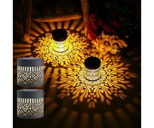 Solar-Powered Mandala Projector Light, Waterproof Rain, Snow,3-Foot Pattern from A 5-Inch Lights,Metal Shadow for Outdoor Fence, Patio, Garden, Warm LED Decorative Lighting Wandleuchte (2, A)