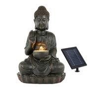 Gardenwize Solar Powered Meditating Buddha with Bowl Water Feature, LED Light & Battery Backup