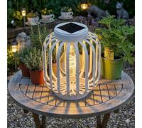 Solar Powered Metal Cage Lantern Outdoor Solar Garden Outdoor Lantern with 5 LED Bulb Cordless, Balcony Light, Warm White Casting Shadow Garden Hanging Lantern - White