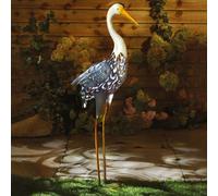 Solar Powered Metal Silhouette Heron - Led Light Up Outdoor Ornament For Garden Pond, Patio, Decking - H78.5 X W32 X D14Cm
