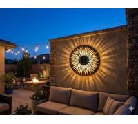 Solar Powered Metal Sun Wall Lamp, Solar Garden Ornaments Metal Light Up 38cm 10 LEDs Sun Wall Art for Garden, LED Light, Outdoor Decorative Automatic 8 Hours Light Output, No Tools Required