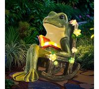 Solar Powered Miniature Frog Garden Statues Ornaments with Succulents Decorations and 7 LED Lights Outdoor for Patio Yard Balcony Birthday Gifts for Women Mum Unique Frogs Figurine Housewarming Ideas