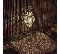 Solar Powered Moroccan Outdoor Lanterns Led Hanging, Hanging Solar Lantern Outdoor Garden, Wrought Iron Hollow Projection Lanterns for Patio Pathway Yard Backyard Garden Decorative