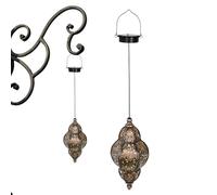 Solar Powered Moroccan Outdoor Lanterns Led Hanging, Solar Lanterns for Outside Waterproof, Hangable Iron Art Garden Lamp with Hook, Wrought Iron Hollow Projection Lanterns for Patio Pathway