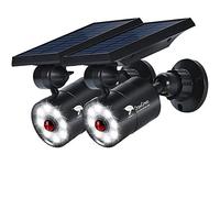 Solar Powered Motion Lights for Outside Aluminum Case(Not plastic) of 2, 1400LM 9W(130W Equ.), Outdoor Solar Motion Sensor Flood Spotlights for Patio Deck Porch, 100-Week FREE Refund/Replacement