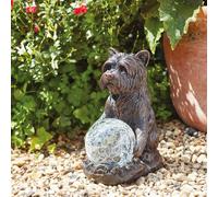 Solar Powered Mystic Dog Garden Ornament - Hand Painted Sculpture With Light Up Led Crackle Glass Ball - H19.5 X W10 X D15.5Cm