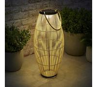 Solar Powered Natural Bamboo Floor Lamp With Drum Shade Outdoor Garden Led Light