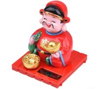 Solar Powered Nodding God of Wealth Statue Feng Shui Energy Saving Ornament Wealth Symbol for Car Dashboard Desk Display 7.5x9cm