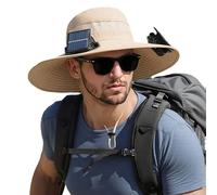 Solar-Powered Outdoor Fishing Hat with Dual Fans - 3-Speed Adjustable Wind, 360° Sun Protection, Wide Brim, Type-C Charging，Man &Women Solar Fan Sun Hat (One Size,Khaki)