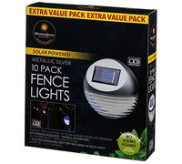 Solar Powered Outdoor Garden 10 Pack Metallic Fence Lights - Silver