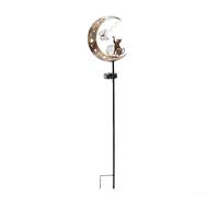 Solar Powered Outdoor Garden Light with Cat Circling Moon Artwork for Lawn Pathway Deck and Flower Border Lighting