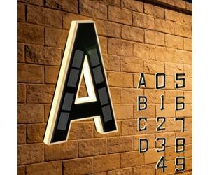 Solar-powered Outdoor House Number Light, Light Up Waterproof Address Sign, Easy Install No Wiring Modern Design for Home Garage Shop (A)