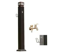 Solar Powered Outdoor Water Column Illuminated Freestanding Faucet with Winter Frost Protection Square Vertical Garden Fountain Brown Garden Decor