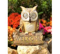 Solar Powered Owl On A Log with Welcome Sign Outdoor LED Garden Light Decor