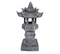 Solar Powered Pagoda Garden Lantern, Stone Look Resin IP44 Waterproof Outdoor Decorative Light Oriental Style Zen Lamp For Patio Yard Path