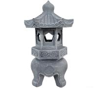 Solar Powered Pagoda Lamp, Resin Zen Garden Light with IP44 Waterproof Design, Automatic Night Sensor for Courtyards, Lawns, and Patios, Elegant Stone Texture Outdoor Decor Lighting(C)