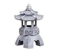 Solar Powered Pagoda Statue Japanese Zen Garden Outdoor Illuminating Yard Ornament (Grey, 22.5x23x32 cm)
