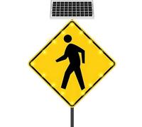 Solar Powered Pedestrian Crossing Sign 16 LED Traffic Warning Light with Aluminum Reflective Panel 24" Road Safety Beacon(16light,32''x32'')