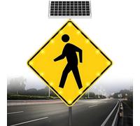 Solar Powered Pedestrian LED Flashing Crossing Sign, Traffic Warning Sign with Pole Mount, Weatherproof Metal Frame, Engineer Grade Reflector, 24"x24"