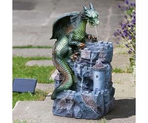 Solar Powered Polyresin Dragon Water Feature Garden Patio Balcony