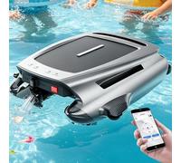 Solar Powered Pool Skimmer Robot 2026 Upgrade, Robotic Pool Cleaner with App, Dual Charging Pool Skimmer, Brushless Motor Pool Skimmer, Smart Pool Cleaner for Above Ground Pools, Leaves Grey