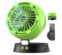 Solar Powered Portable Fan With LED Lantern and Solar Panel, 4 Speeds Rechargeable Desk Fan for Indoor Outdoor Camping, Travel (Green)