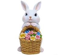 Solar Powered Rabbit Statue Garden Ornament Waterproof Resin Bunny Figurine with Warm for White LED Light for Patio Lawn Yard Decor 21.5cm(White)