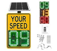 Solar Powered Radar Feedback Speed Limit Sign, LED Display Solar Radar Detective Aluminum Weatherproof Traffic Signs With Mounting Kit And Remote Control(Yellow,50 * 70cm)
