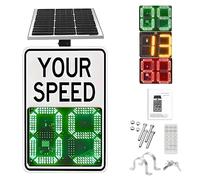 Solar Powered Radar Feedback Speed Limit Sign, LED Display Solar Radar Detective Aluminum Weatherproof Traffic Signs with Mounting Kit And Remote Control White-50 * 70cm