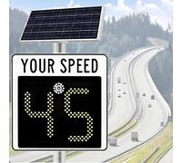 Solar Powered Radar Speed Display Sign Aluminum LED Variable Speed Limit Sign With Real-Time Feedback, Traffic Calming Warning For Roads & Driveways(White,23.62 * 23.62in)