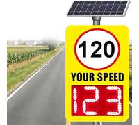 Solar Powered Radar Speed Display Sign - LED Road Warning Feedback for Highways and Speed-limited Roads, Safety Tool, Radar Detector