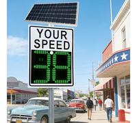 Solar-Powered Radar Speed Display Sign with LED Limit Indicator and Two-Digit Feedback for Road Traffic Safety and Speed Warning