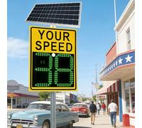 Solar-Powered Radar Speed Display Sign with LED Limit Indicator and Two-Digit Feedback for Road Traffic Safety and Speed Warning