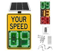 Solar Powered Radar Speed Feedback Sign LED Display With Orange Reflective Background, Weatherproof Aluminum Frame, For School Zone Or Road(Yellow,60 * 60cm)