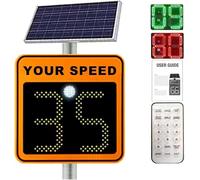 Solar Powered Radar Speed Limit Sign - Road Warning LED Display with Accessories, Auto Red Green Alert, Vehicle Speed Feedback, Adjustable km/miles Safety Board(A)