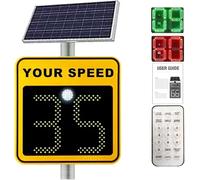 Solar Powered Radar Speed Limit Sign - Road Warning LED Display with Accessories, Auto Red Green Alert, Vehicle Speed Feedback, Adjustable km/miles Safety Board(B)