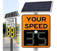 Solar Powered Radar Speed Limit Sign With Accessories,20"x27"/24"x35" LED Radar Feedback Sign For Road/Streets Warning,Weatherproof Traffic Signs(3digitdisplayc,20"x27")