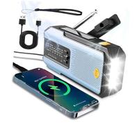Solar Powered Radio with Hand Crank, 2000mah Emergency Weather Radio Outdoor, Radios Portable Am Fm, USB/Solar/Hand Crank Charging, SOS Alarm Led (Blue)