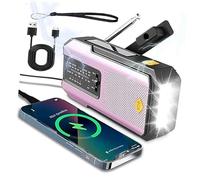 Solar Powered Radio with Hand Crank, 2000mah Emergency Weather Radio Outdoor, Radios Portable Am Fm, USB/Solar/Hand Crank Charging, SOS Alarm Led (Pink)