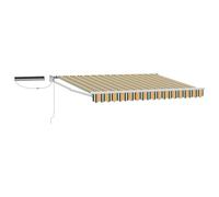 Solar-Powered Retractable Canopy with Remote Control - 3x2.5m Green-Yellow-White Striped Aluminum & Polyester Shade for Patio & Balcony
